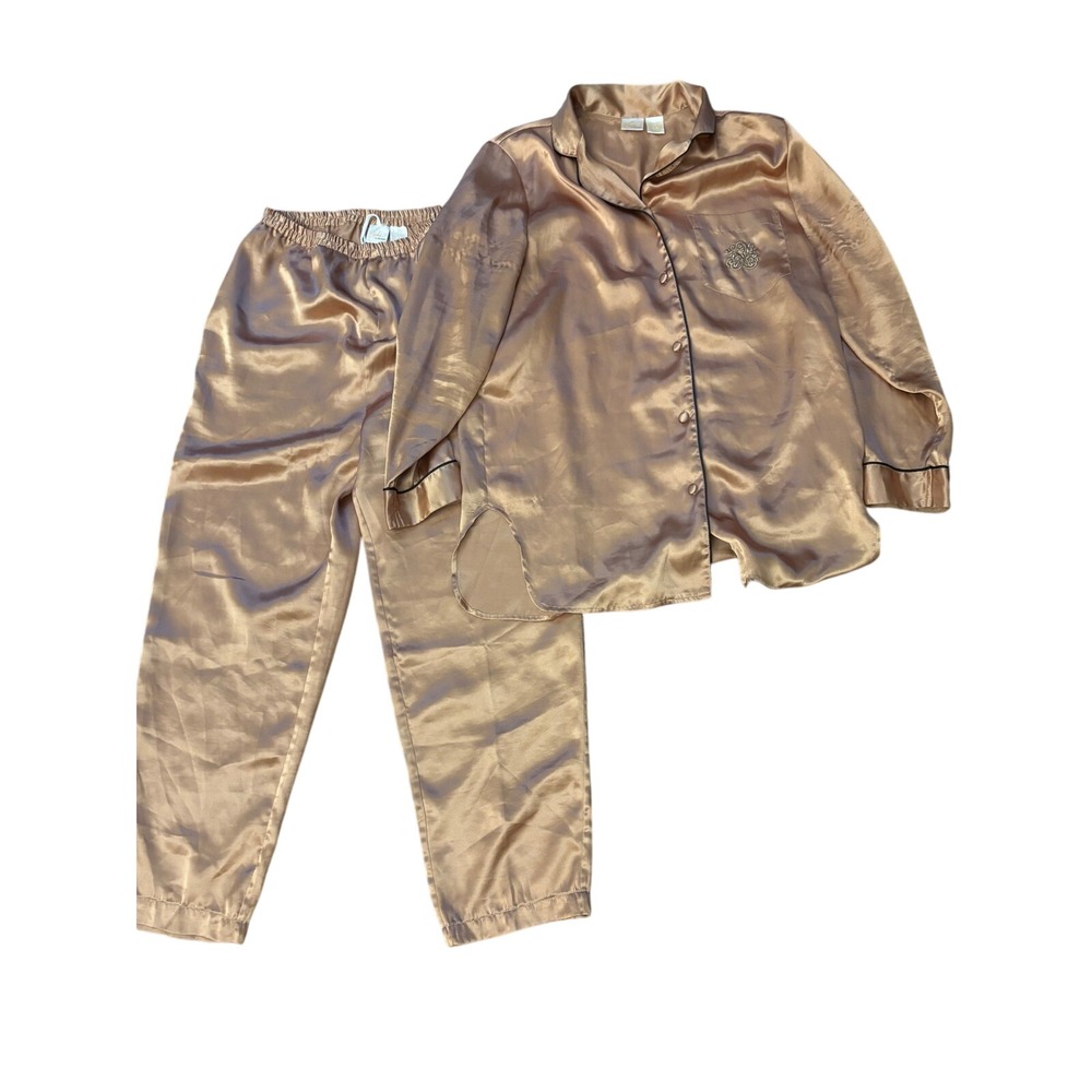 Sophia by Delicates Vintage 100% Polyester Gold Tone‎ Pajama Set Size Small